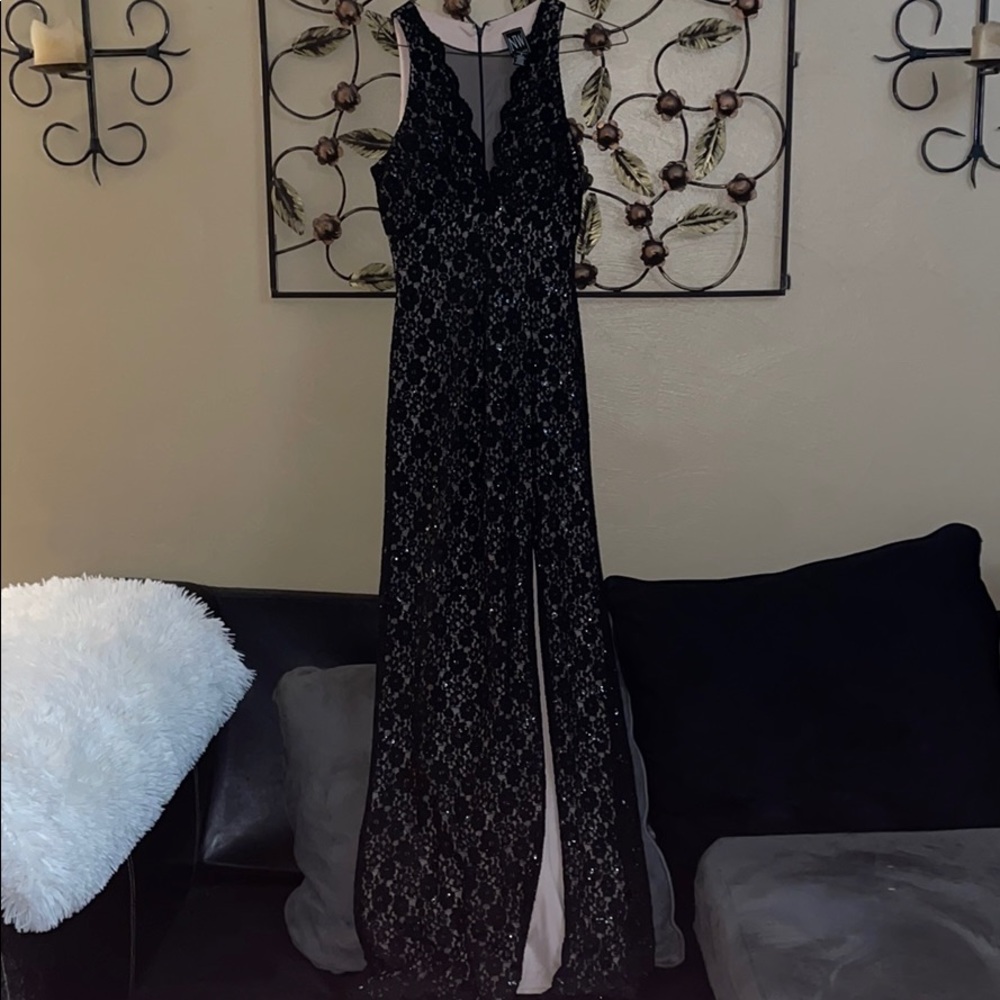 Zip up black sequin gown